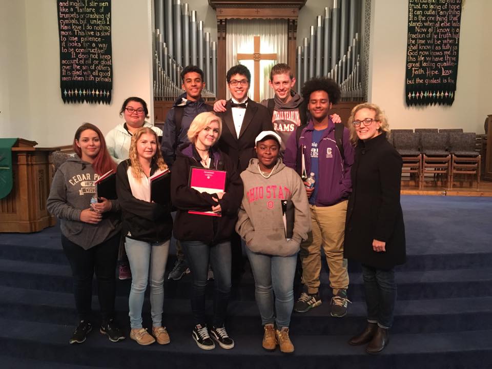 Otterbein Honor Choir students with Otterbein student and WYHS Alumni Kevin Diaz